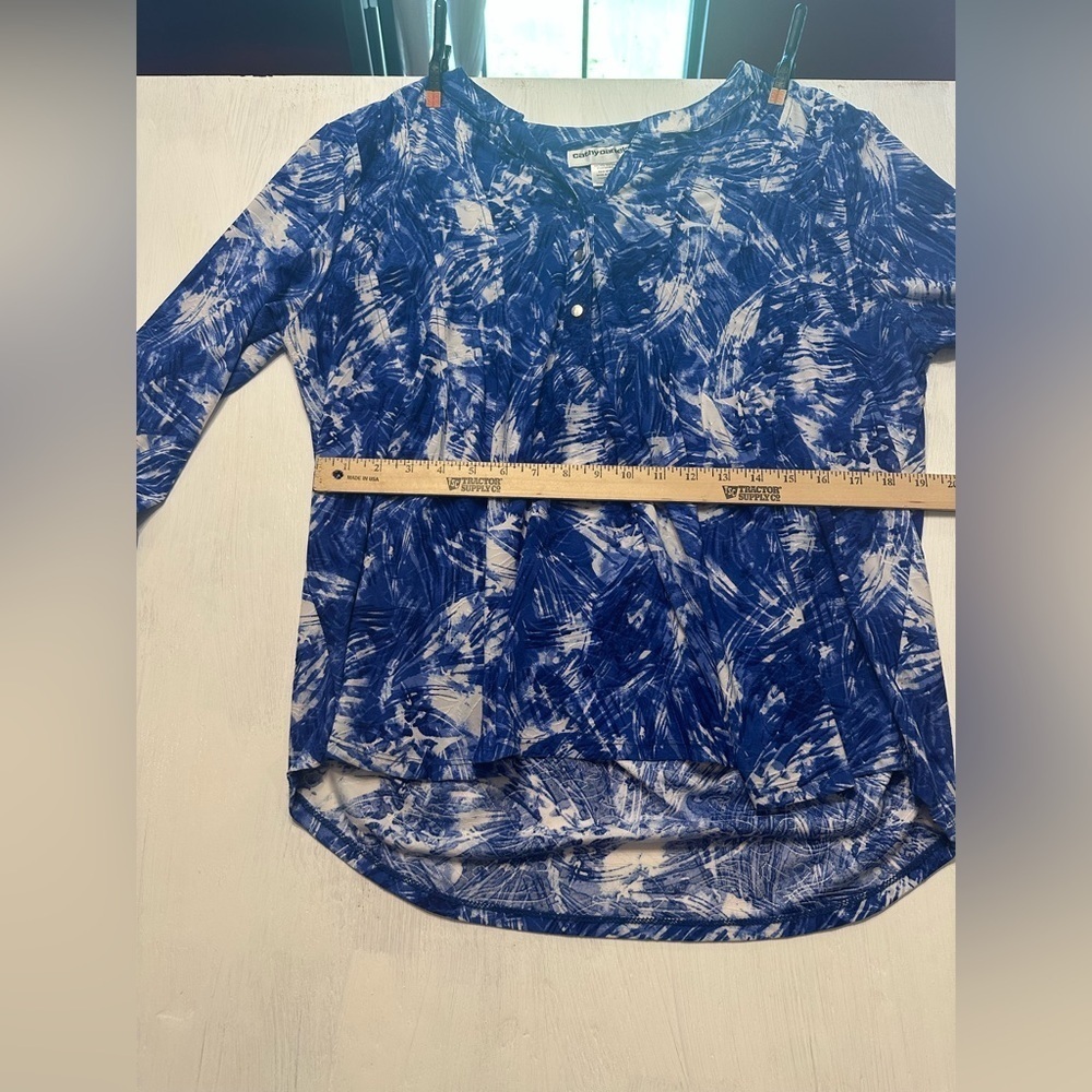 Cathy Daniels Women’s XL Blue White Abstract Print Tunic Blouse 3/4 Sleeve - Picture 7 of 8